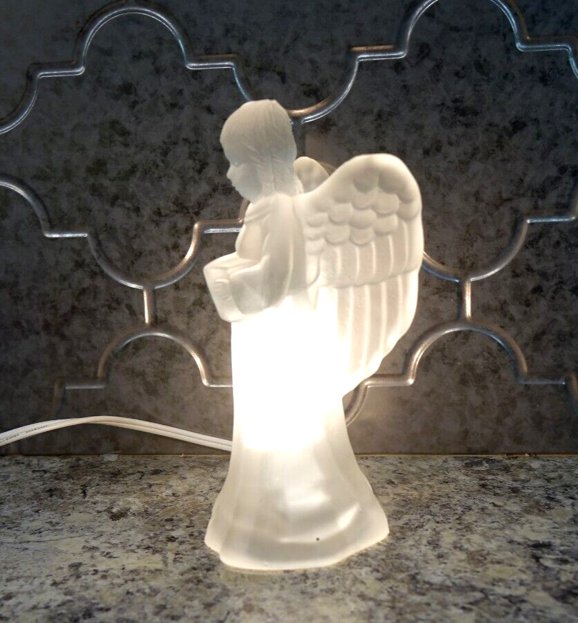 Lighted Frosted Glass Christmas Angel Figurine Nightlight Tested Working
