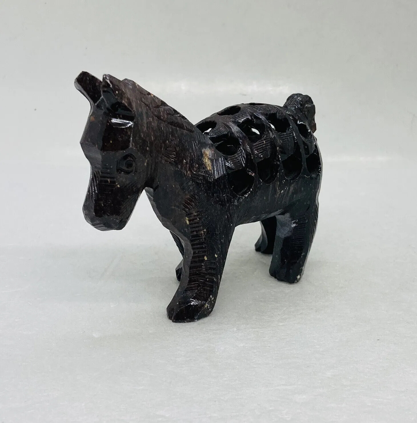 Vintage Stone Carved Horse Figurine Hollow Baby Horse Inside Body Art Decor 6