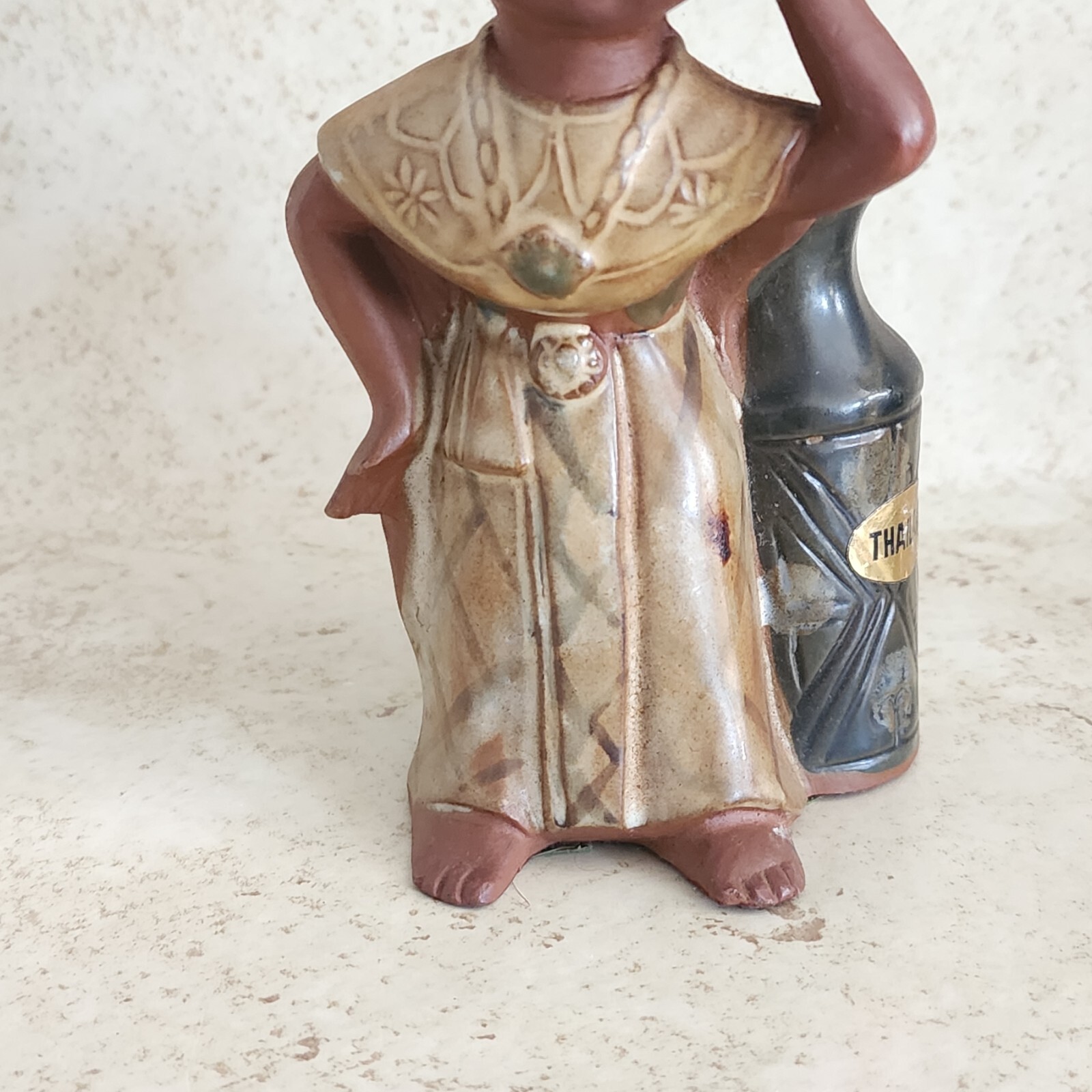 Vintage Redware Thailand Girl Bud Vase Matte Glazed Finish Marked Allied Japan