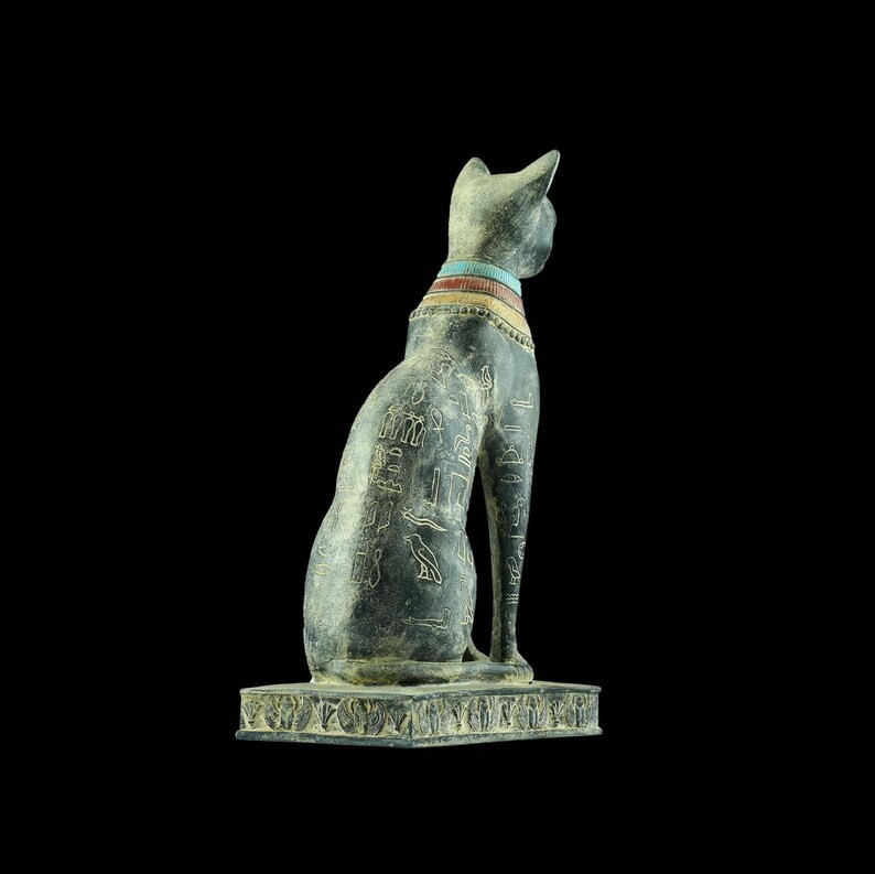 Large Egyptian Goddess Bastet Cat Statue, , Hieroglyphics, Museum Replica (30cm)