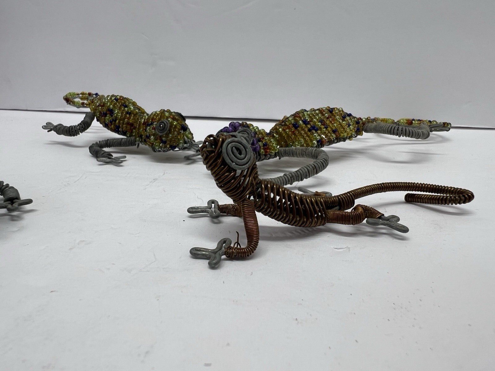 Artisan Crafted Beaded Wire Art Lizard Reptiles Gecko Chameleon Sculpture Lot