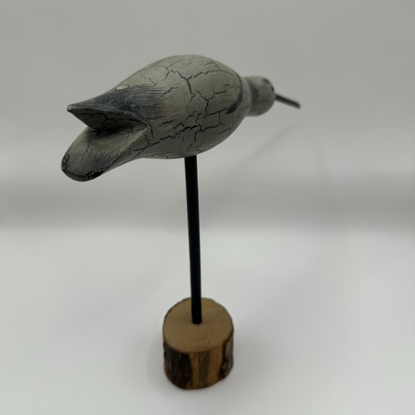 Curlew Bird Gray Black Handmade Crackle Paint Wood Stand Heritage Mint 8.25″x10″