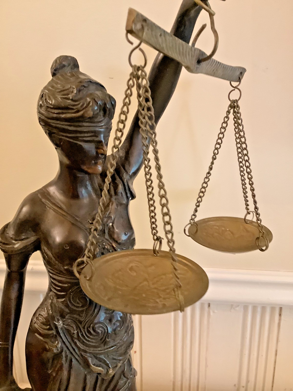 Bronze Lady Justice Statue with Blindfold and Scales, Heavy, 15.25″ Tall, Law