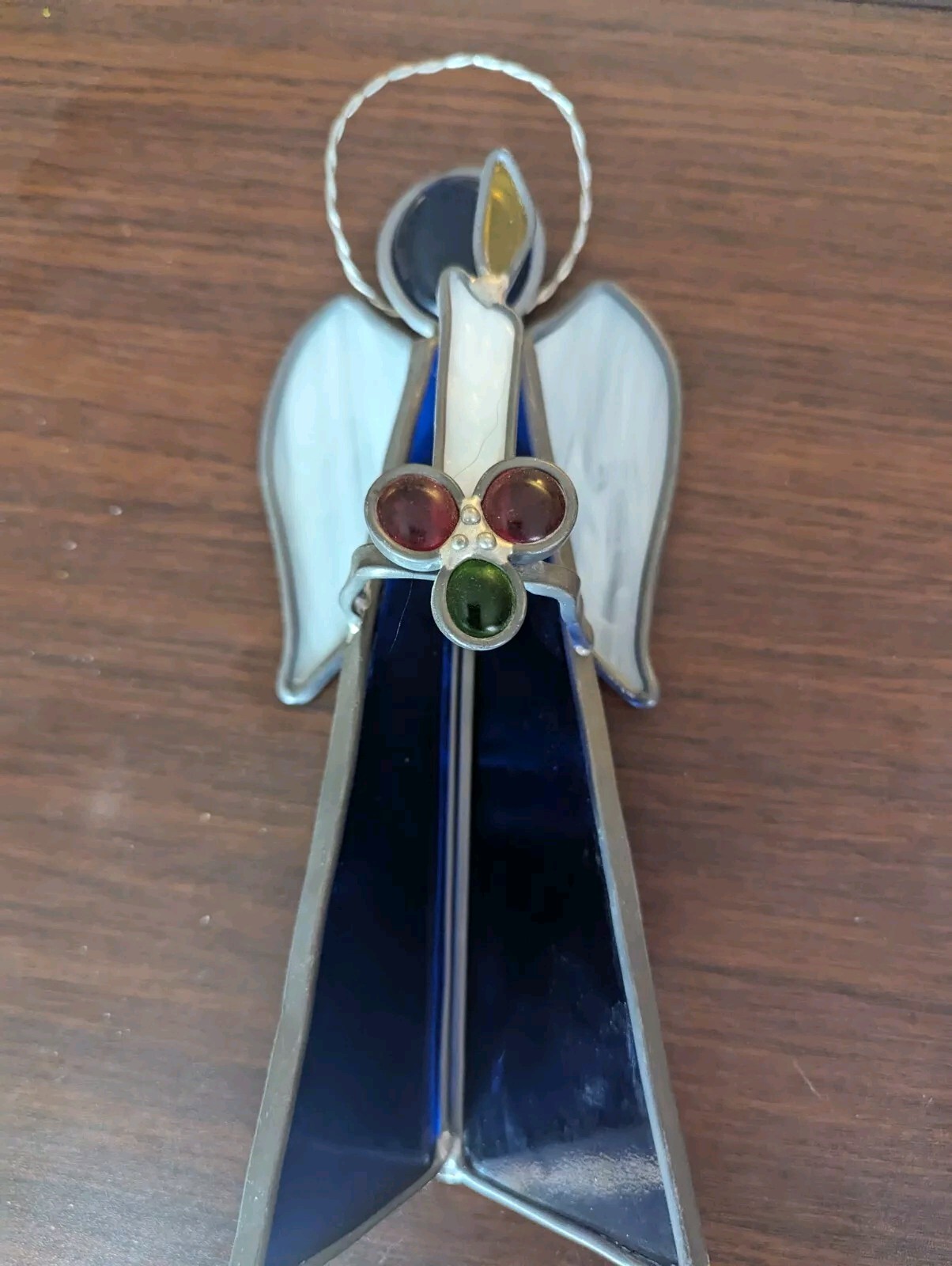 Stained Glass Standing Angel Holding Candle Hand Made Not Signed