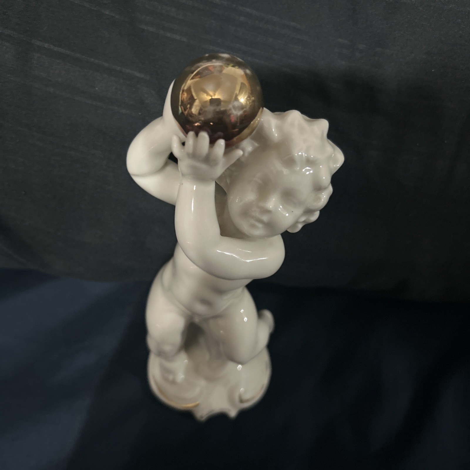 Vintage Porcelain Cherub Boy Playing with Gold Ball 6″ – UNMARKED