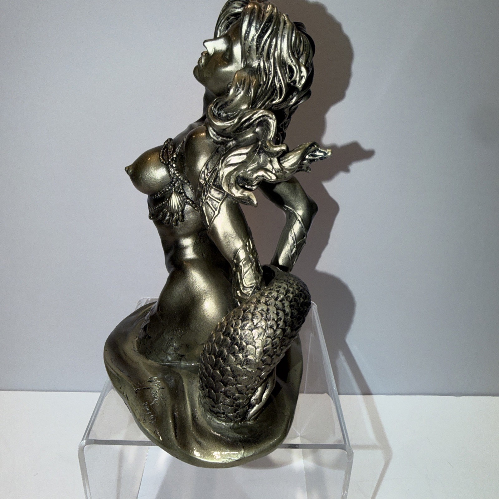 Mermaid lady women sexy breast Sculpture Oceanic Statue Signed Dated