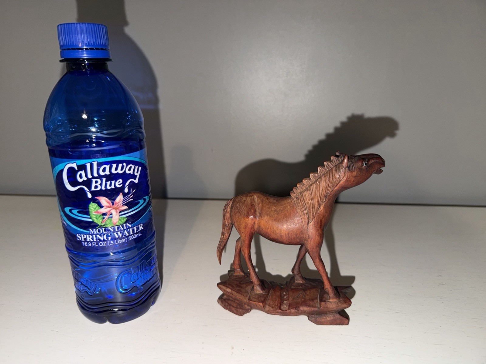 Vintage Minature Chinese Carved Wood Horse Asian Art Figurine 3.5 In Glass Eyes