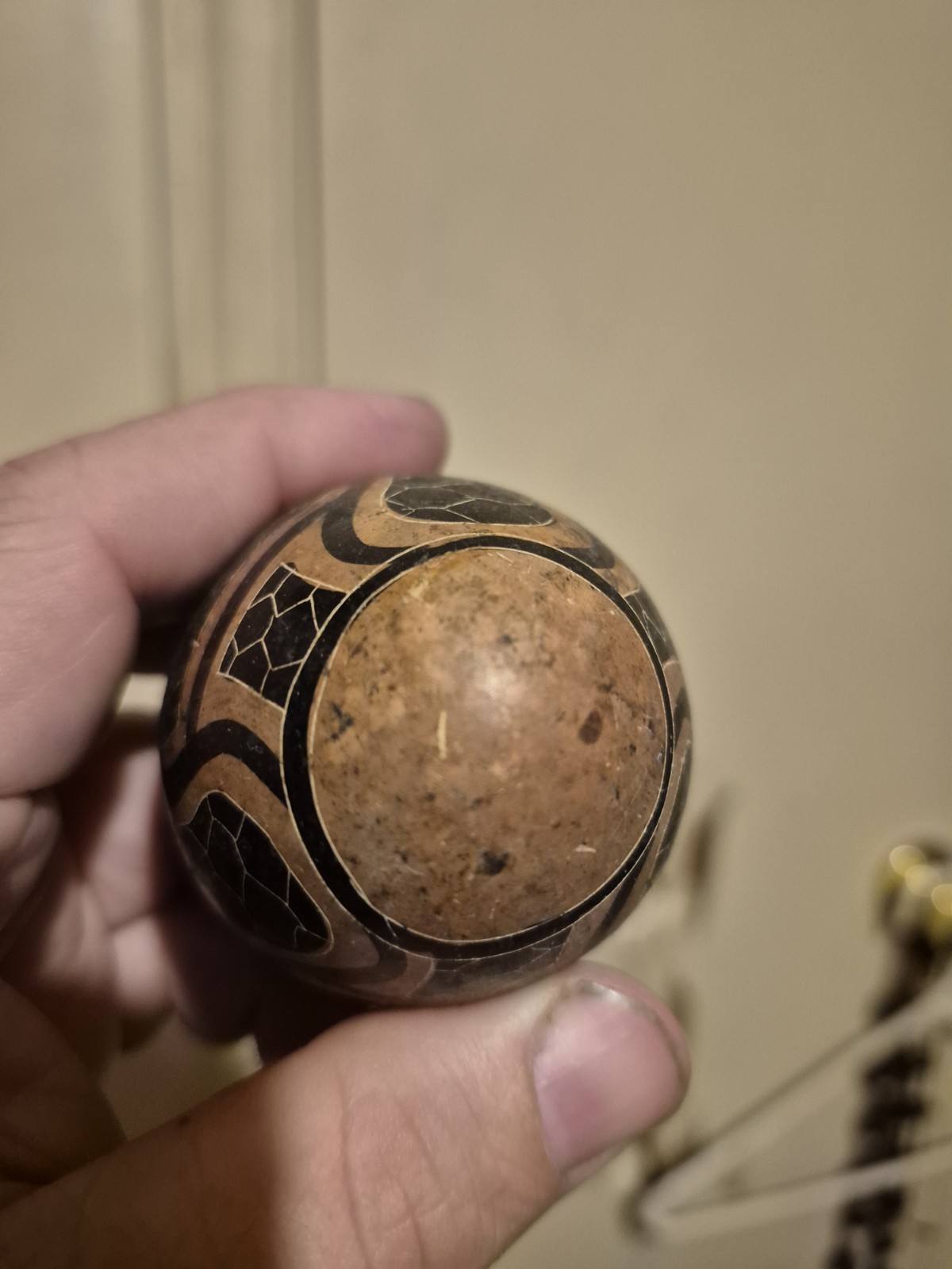 Vtg Hand Carved Stone EGG – Geometric Kenya ~3¼” H x 2⅜” Diameter