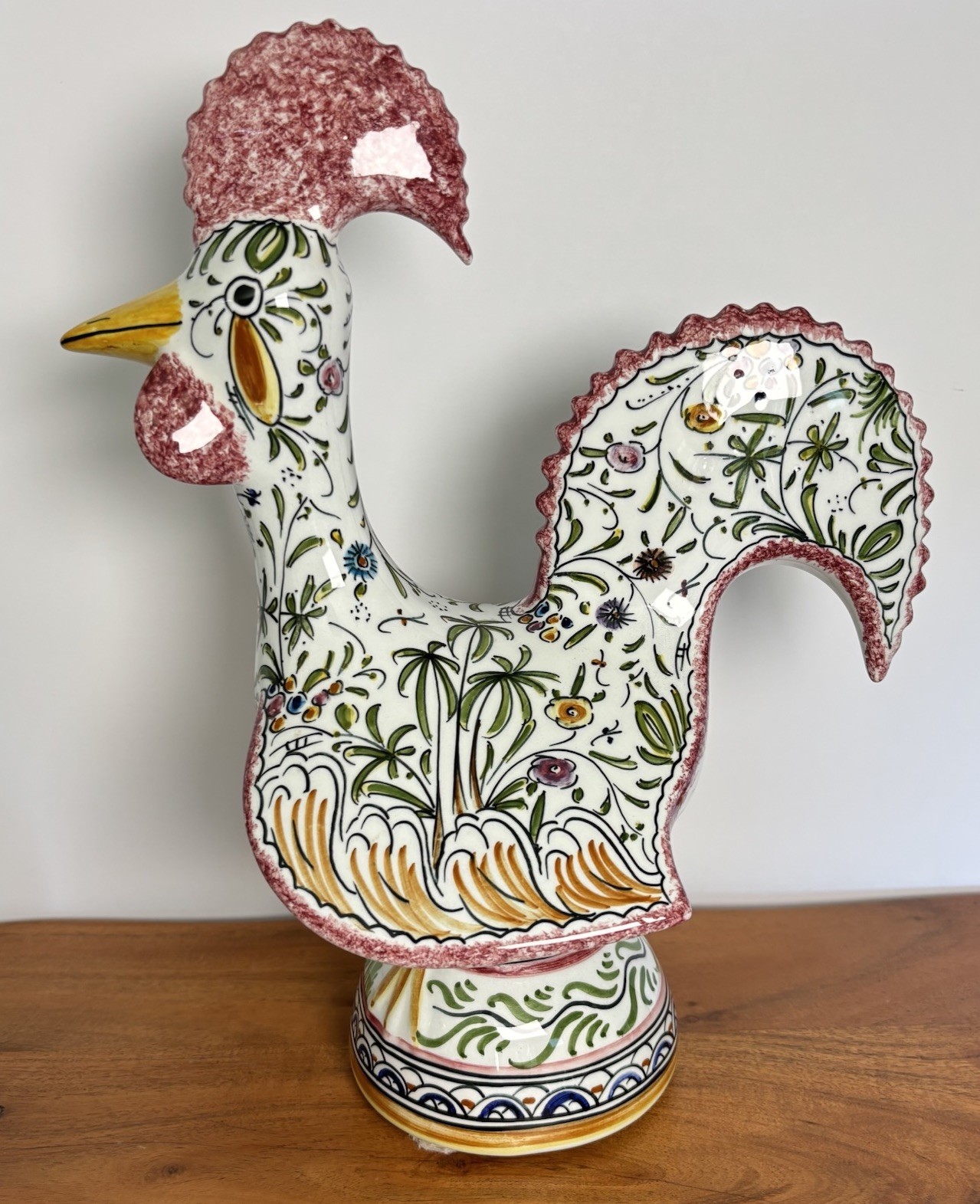 Portuguese Barcelos Lucky Rooster Hand Painted Folk Art 12” Signed