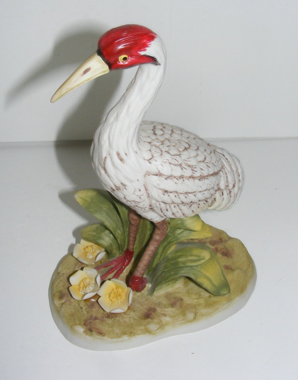 Ardco Dallas Fine Porcelain Taiwan Figurine White Crane Standing in Marsh