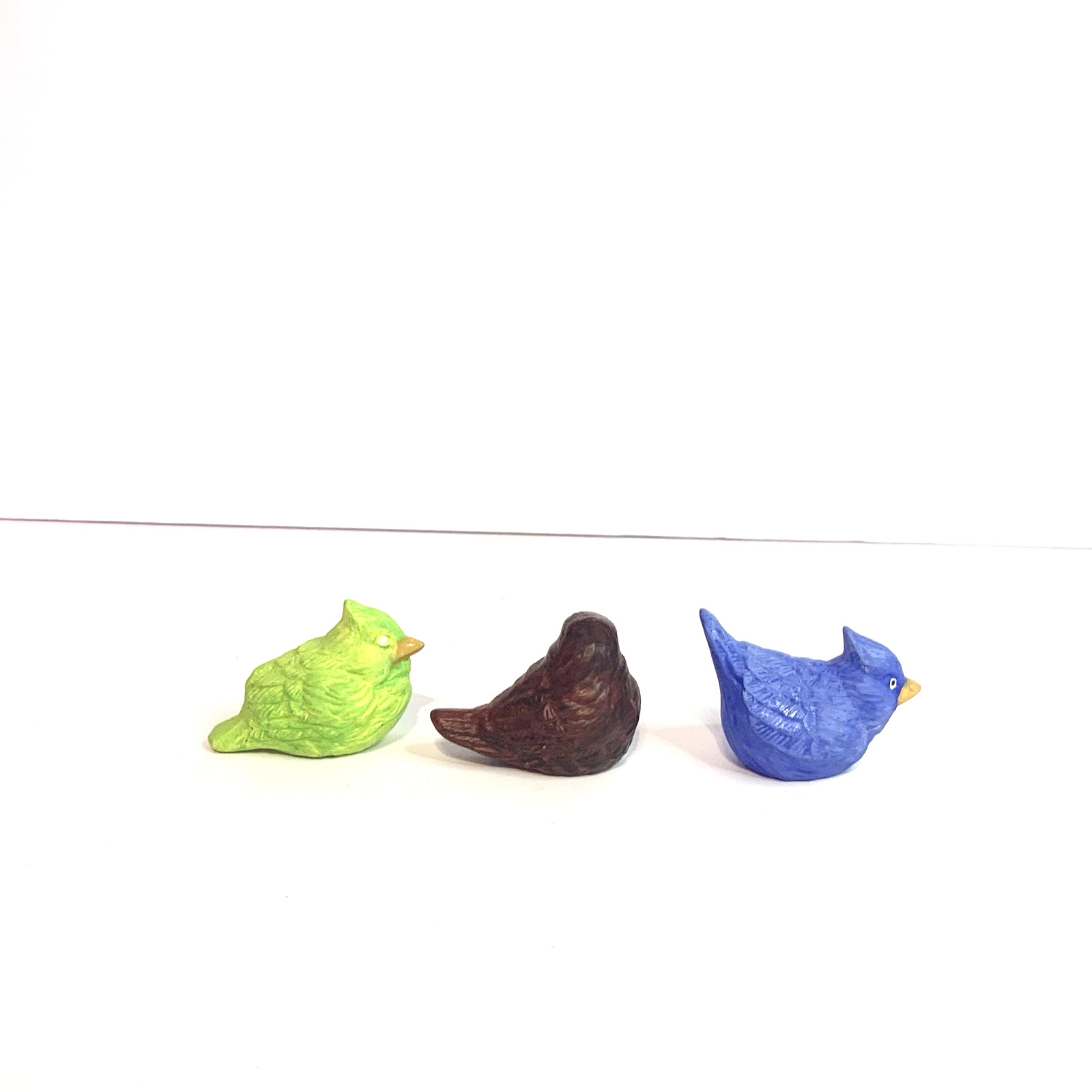 Ceramic Or Resin Bird Figurine Lot of 3 Small Birds Green Blue Red Hand Painted