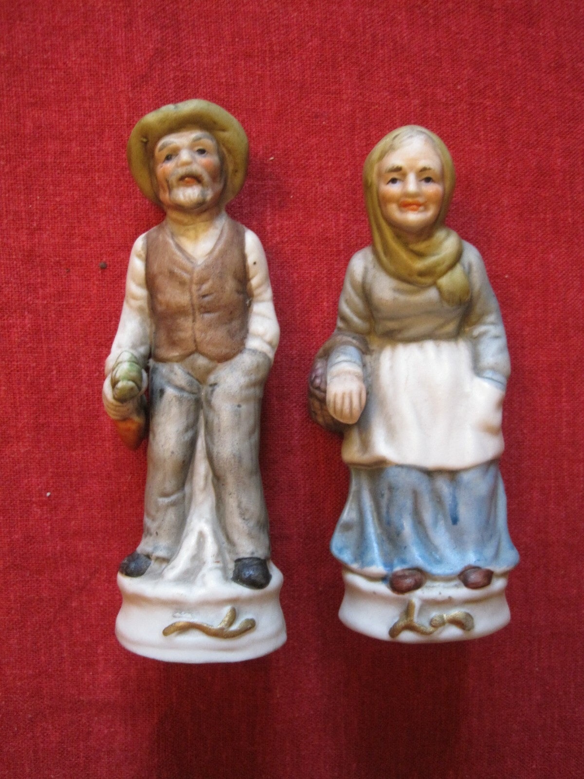 Vintage Porcelain Figurines Old Man With Carrots And Old Woman With Basket