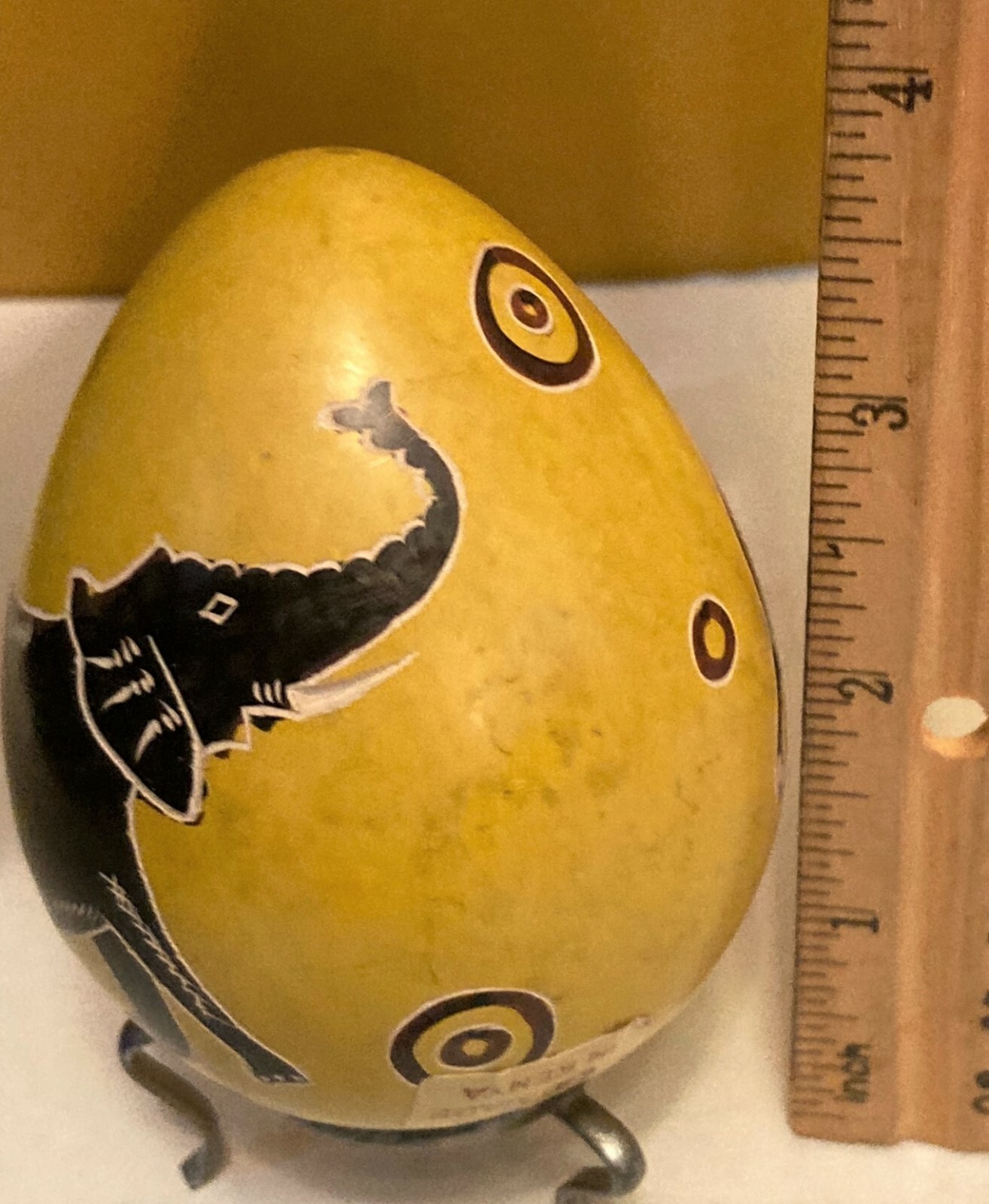 Sandstone Egg Hand Carved & Hand Painted Yellow With Elephant From Kenya 4″ H
