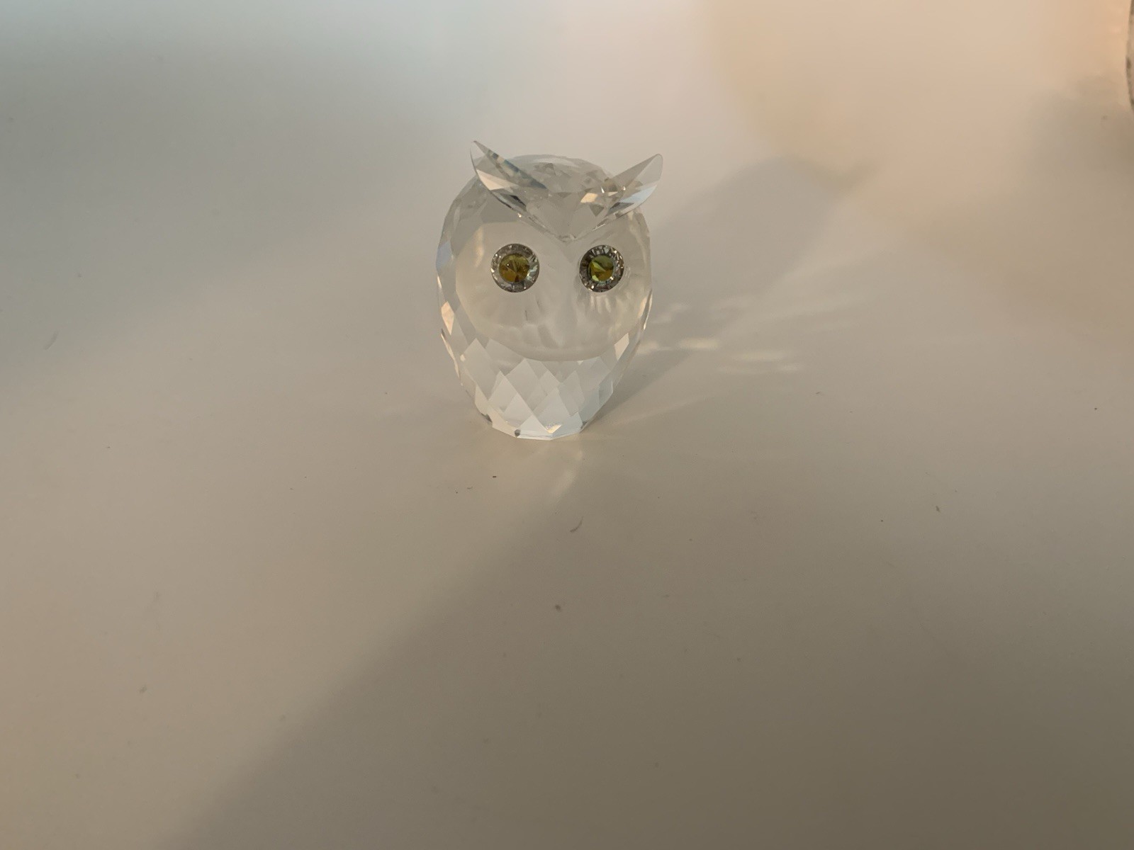 Swarovski Silver Crystal Owl Figurine Shiny Clear Crystal Green Eyes Boxed