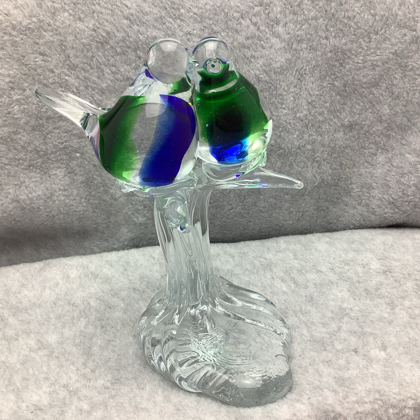 Vintage Hand Blown Art Glass Love Birds on a Branch Figurine / Sculpture