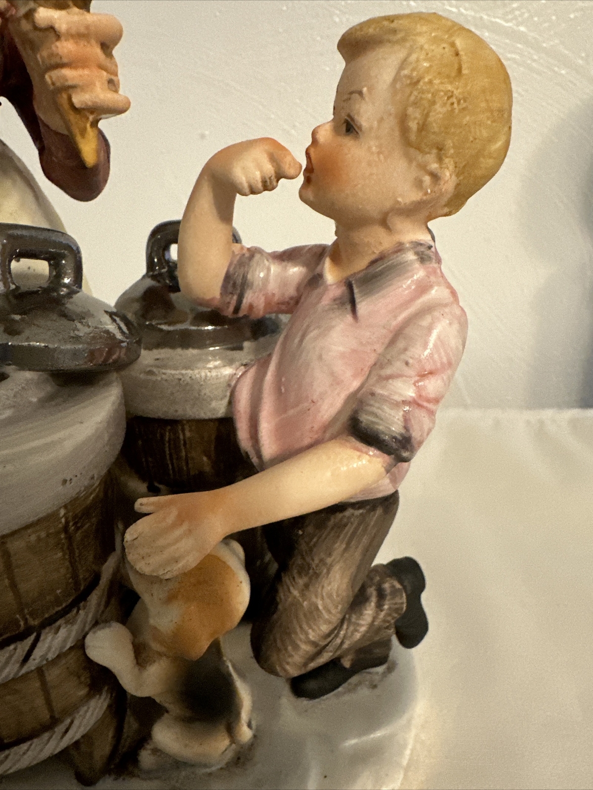 Vtg Norleans Japan Ceramic Figurine ICE CREAM Vendor Lady, Boy, Dog