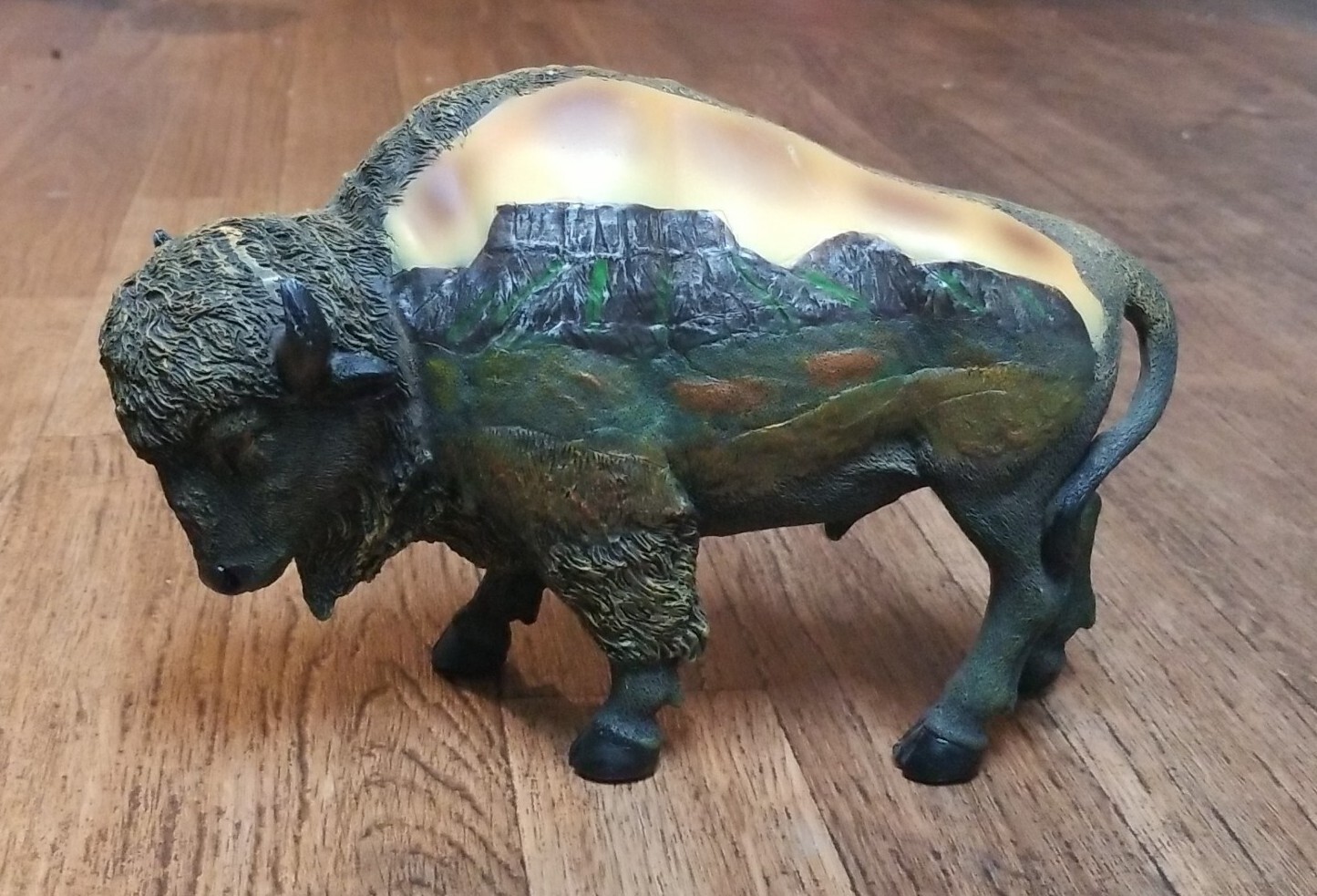 PAINTED MOUNTAIN SCENE BISON FIGURE/STATUE 9x6x3 HOBBY LOBBY