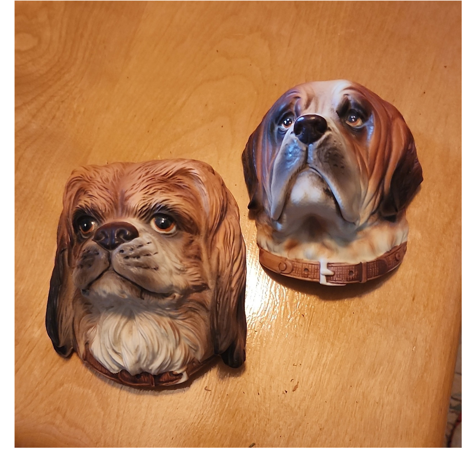 Lefton Ceramic Dog Figurine Set 2pc Hand Painted Brown/White Multicolor