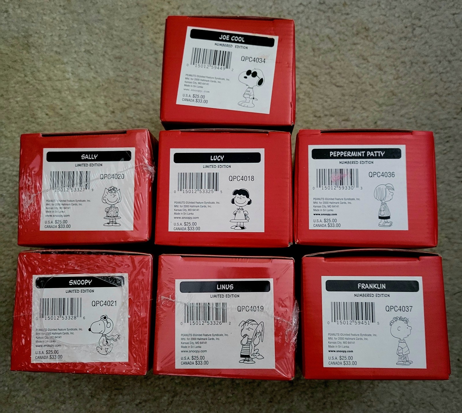 Hallmark 2000 Peanuts Jointed Porcelain Doll Figurines SET of 7 NEW limited ed