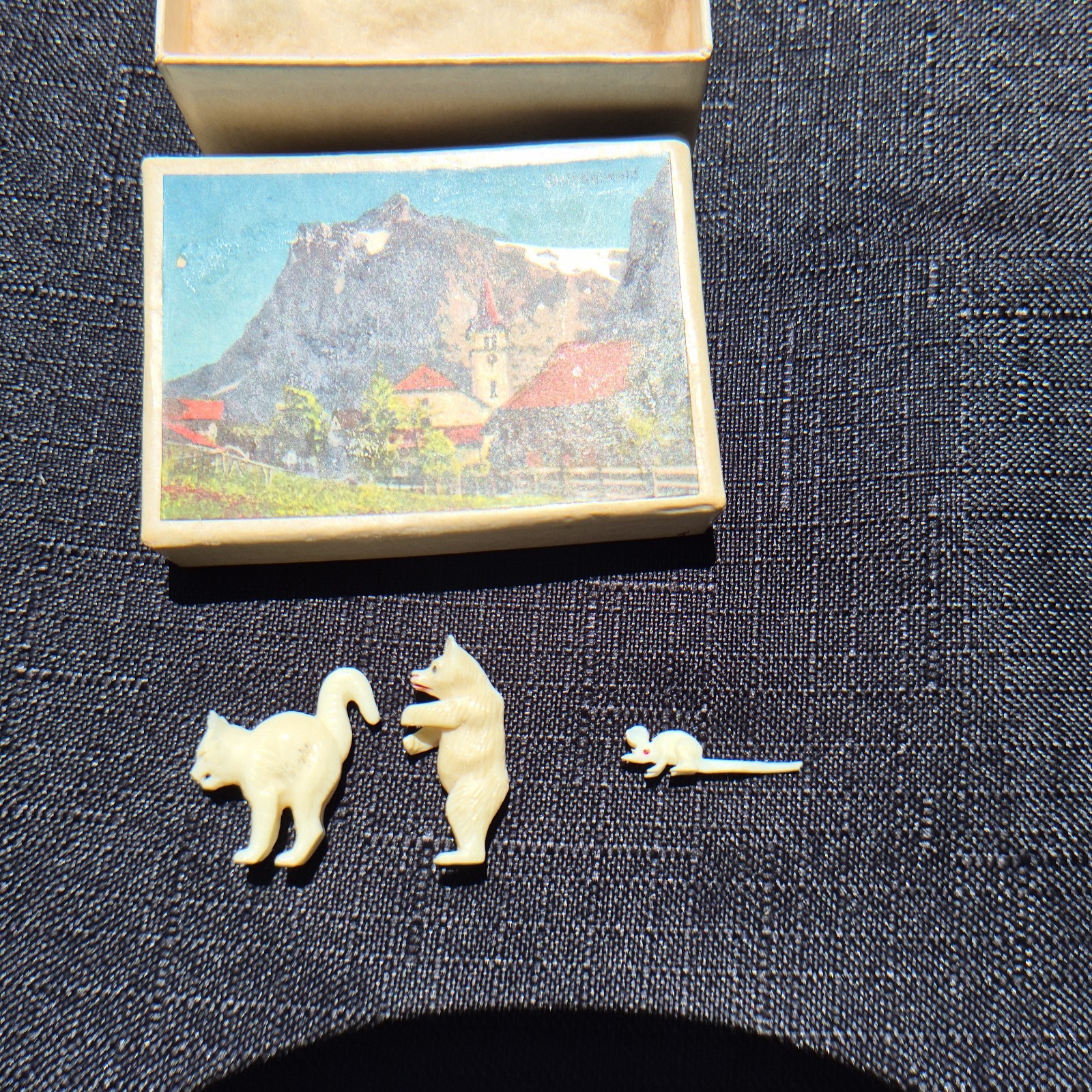 3 Tiny Vintage Swiss Carved Animal Figurines Natural Black Forest Grindelwald