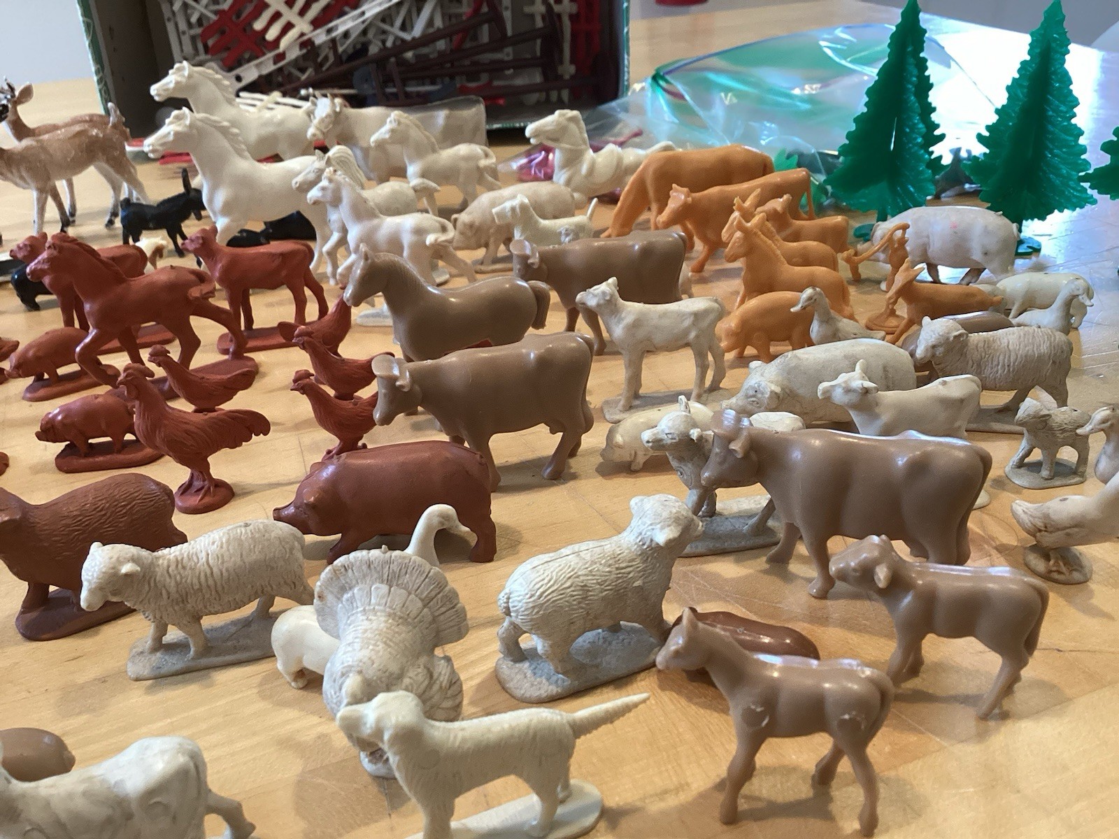 miniature animal figurines Big lot Vintage Farm Train Cows Horses Deer Pigs