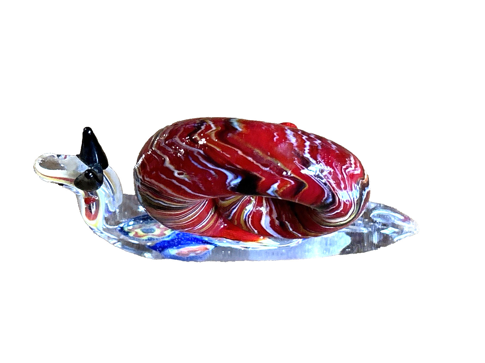 Hand Blown Murano Style Multi-Colored Snail Figurine with Millefiori Base 4″