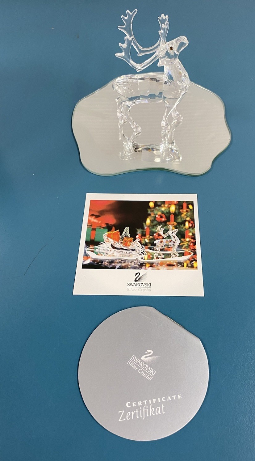 Retired Swarovski 214821 Silver Crystal Reindeer w/ COA and Box