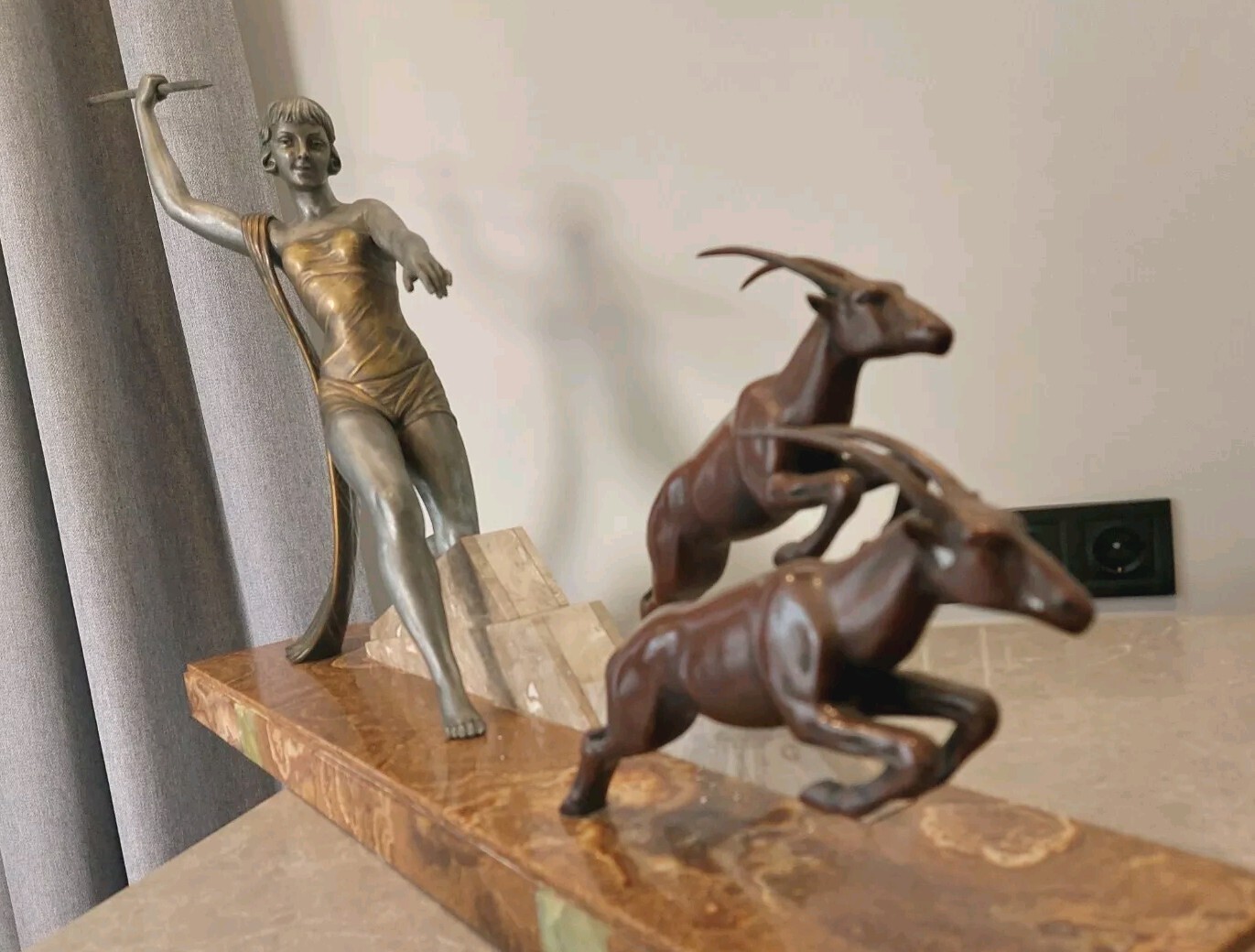 J. DAUVERGNE (XIX-XX) Diana the Huntress Chasing Antilopes Art Deco