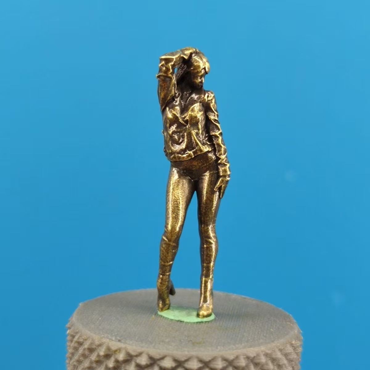 Brass Miniature Fashion Girl Figure, Detailed Modern Collectible Statue