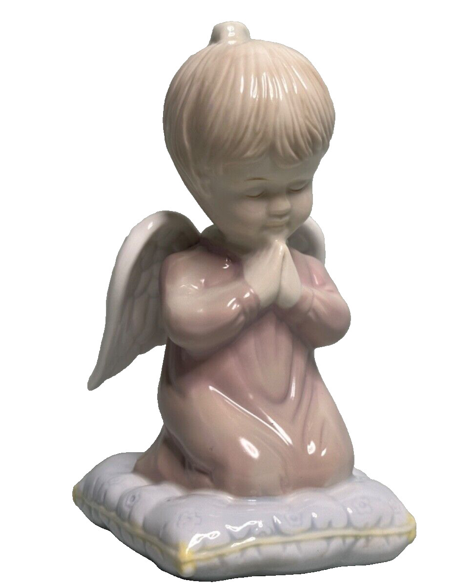 Vintage Ceramic Blond Girl Angel Kneeling on a Pillow Praying 6.5 Inch