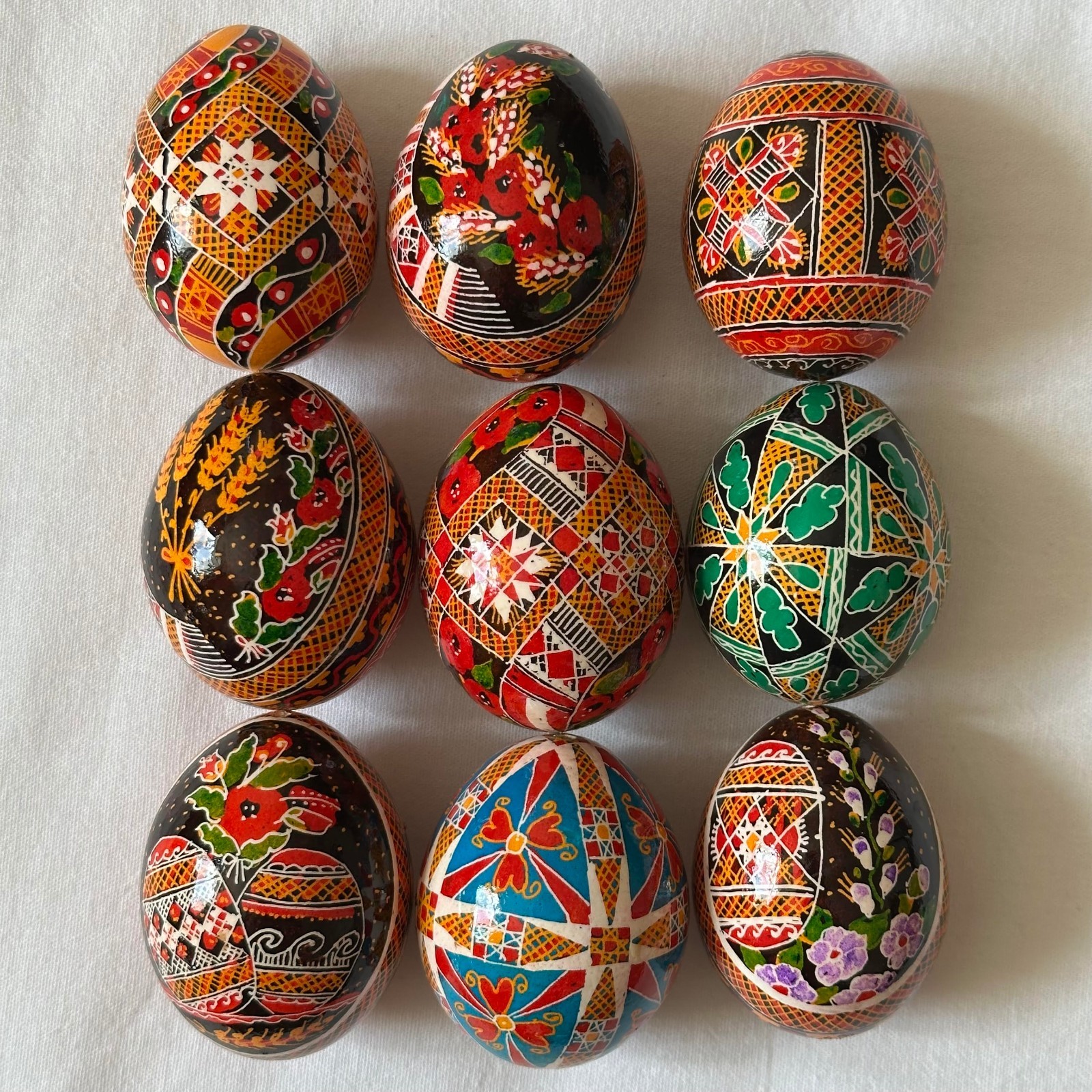 9 Real Ukrainian Pysanky.Chicken Hand Made Hutsul Pysanka. Easter Eggs.