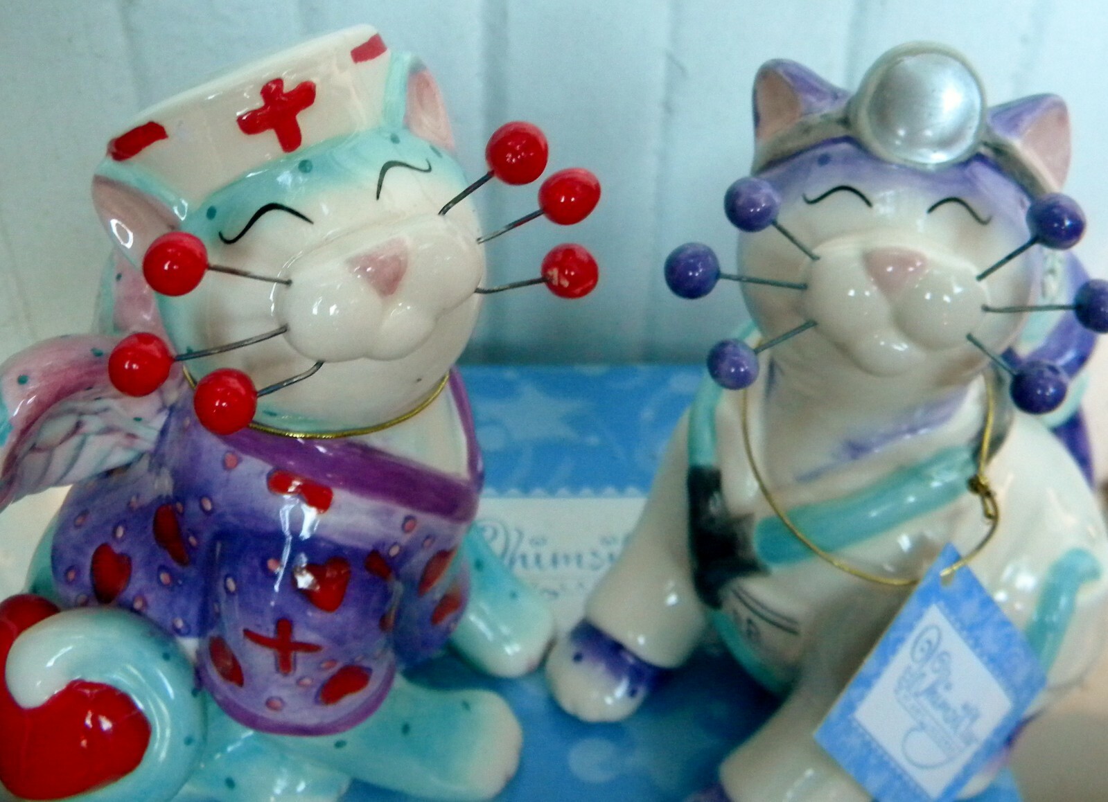 WhimsiClay Nurse cat “Melissa”+ Dr. Catwell pair + free pin $12 value. Purrfect
