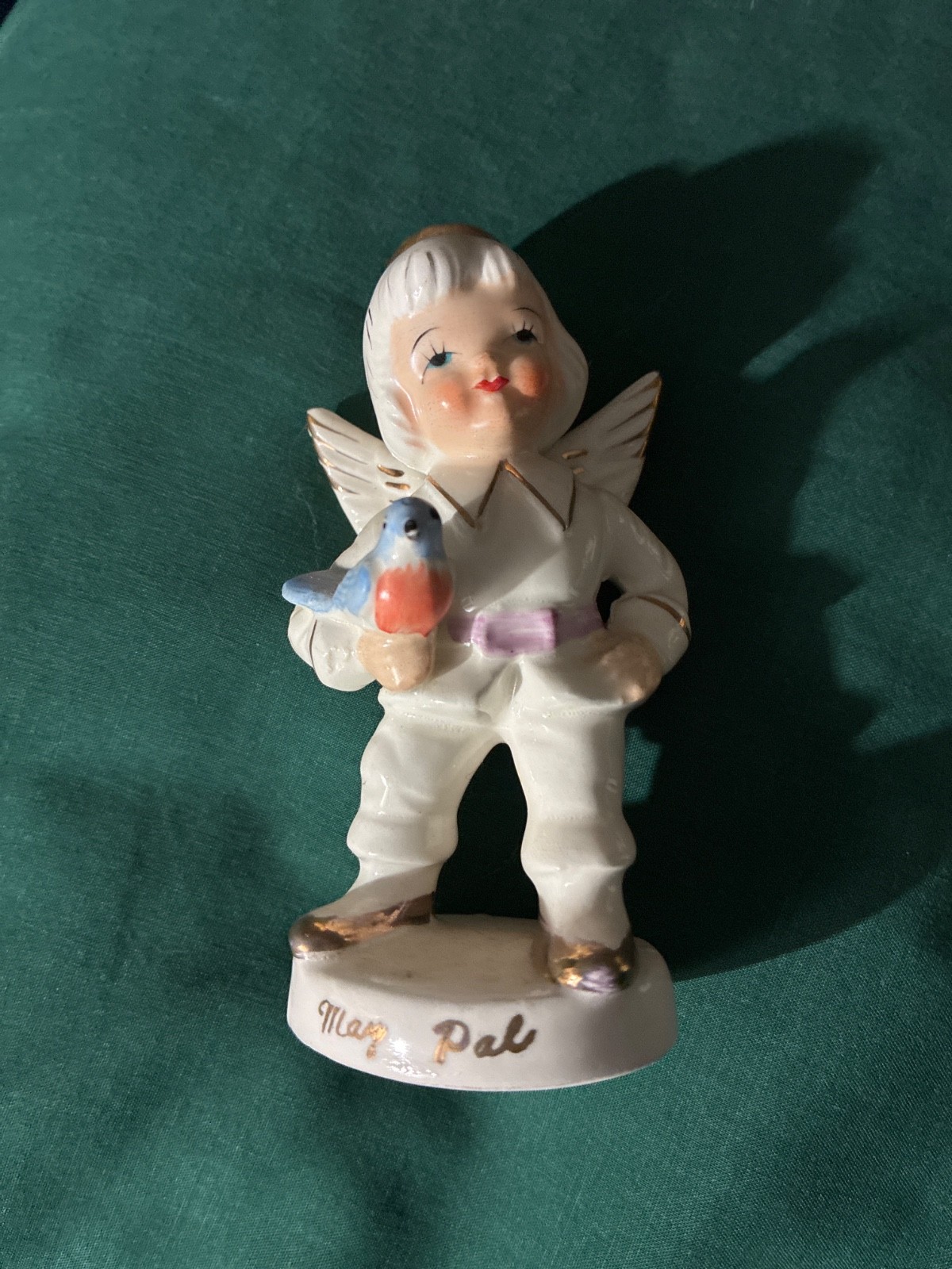 Vintage Napco May Pal Angel Birthday Boy w Bluebird Figurine Japan