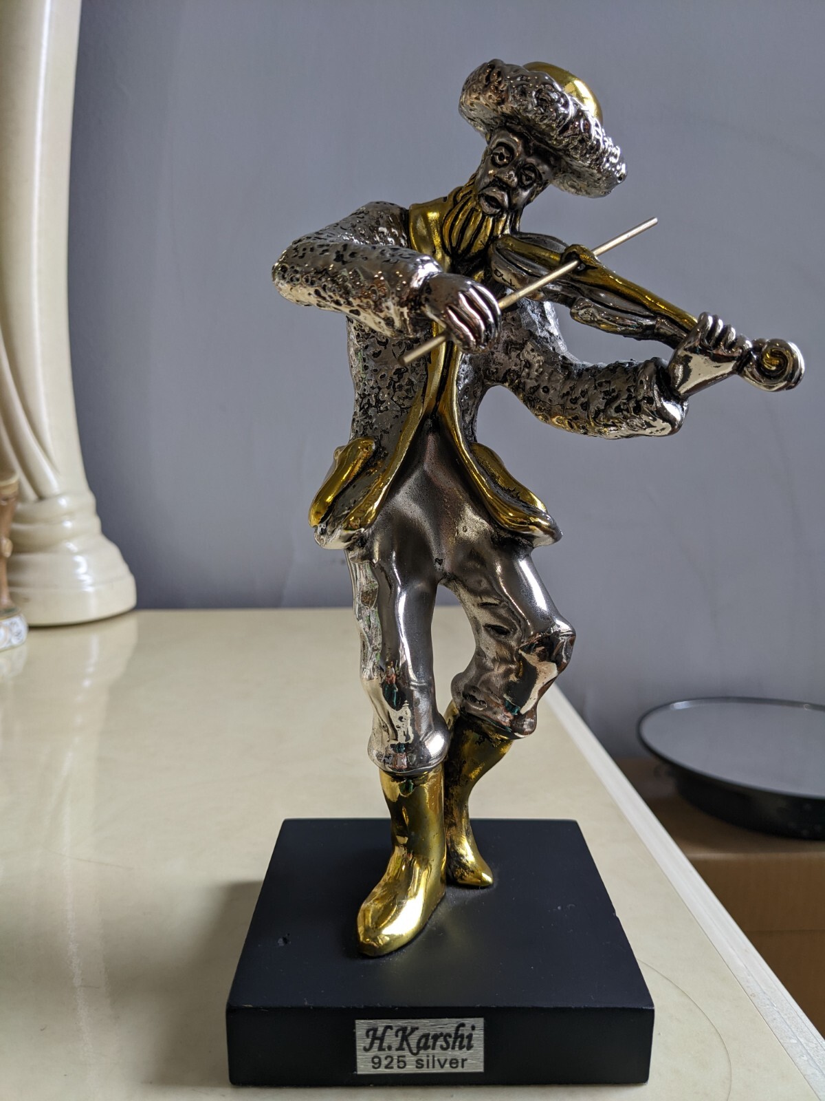 Large Vintage H.Karshi Marked 925 Silver Fiddler Violinist Figurine 8.5″