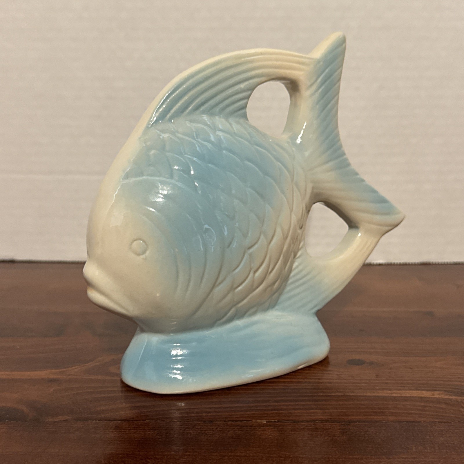 Vintage Blue Ceramic Pottery Angel Fish Figurine 7”x6” Aquatic Ocean Decor