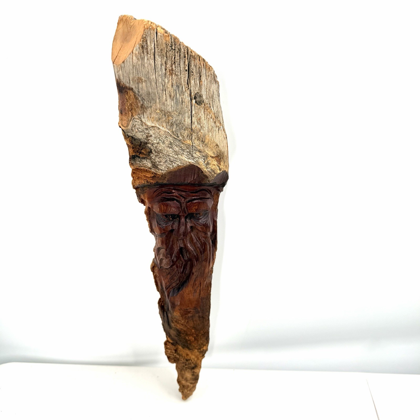 Vintage Hand Carved Folk Art Tree Bearded Man Face Tree Spirit – 20″ Long
