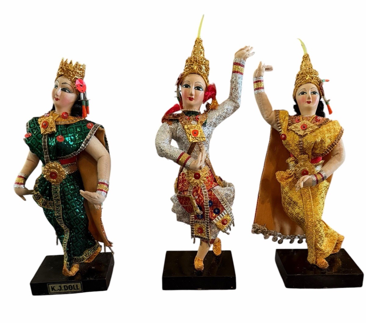 Set Of 3 K.J Dolls. Thailand Dancers Figurines 7”