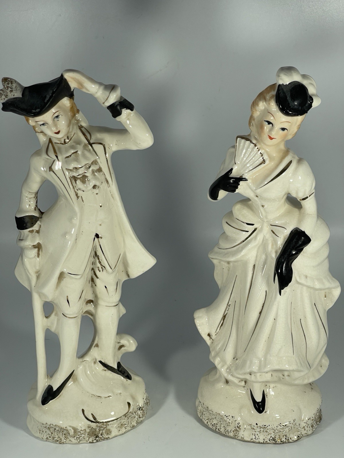 Vintage Colonial Man & Lady Figurines 8.5in Painted Ceramic Japan