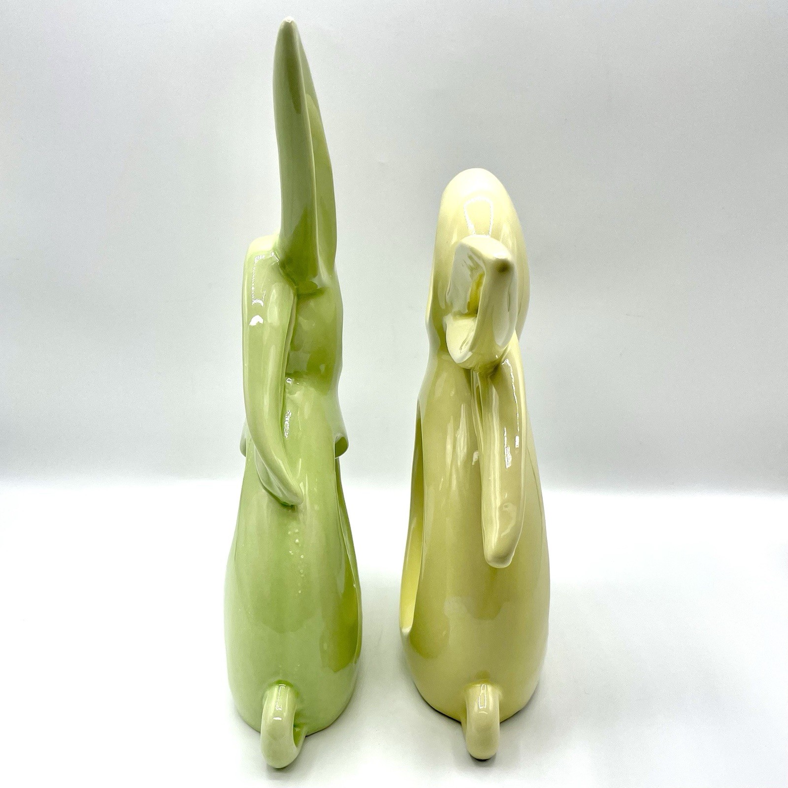 Abstract Green & Yellow Openwork Ceramic Bunny Rabbit Sculpture Set Modern Decor