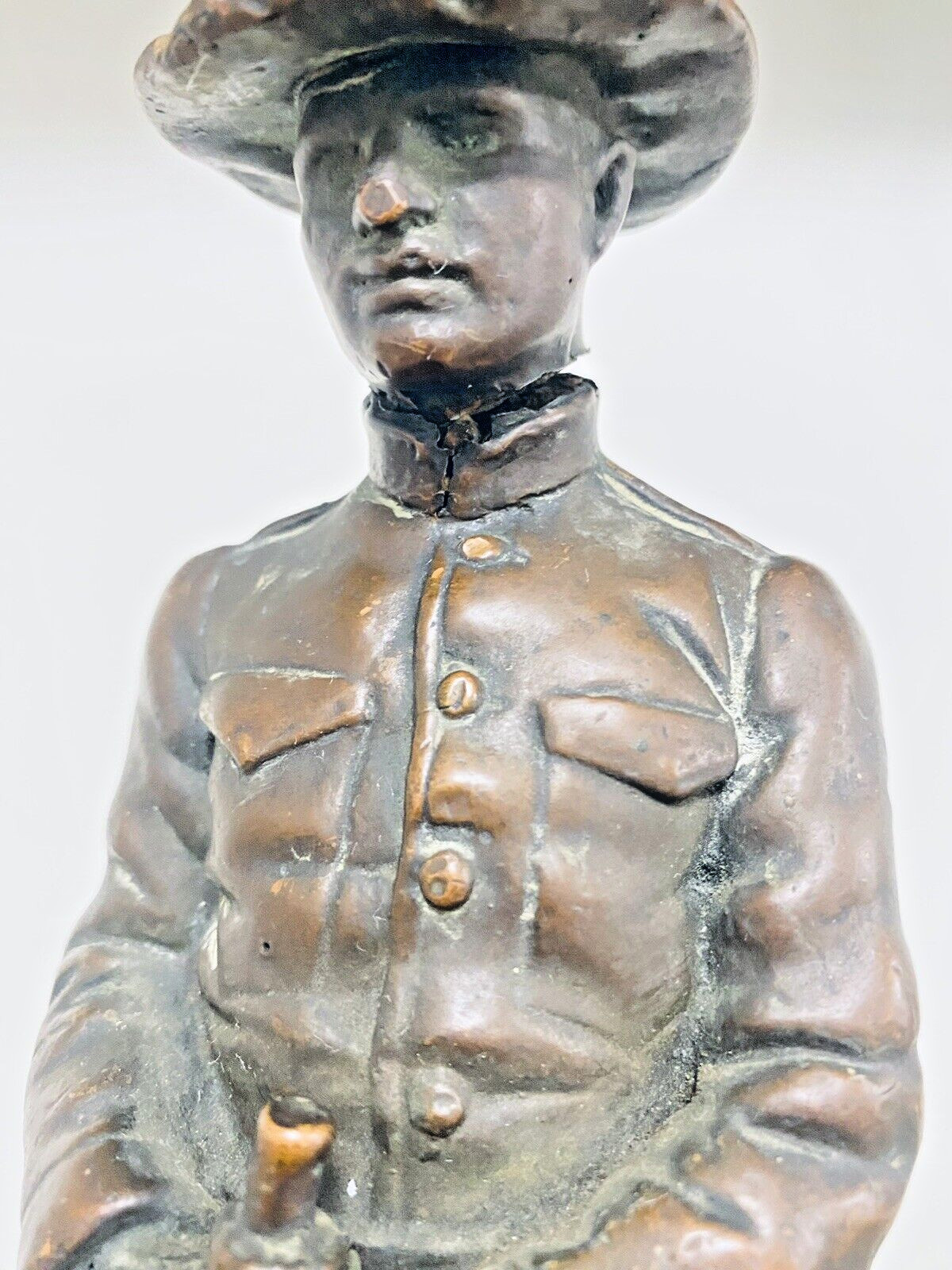 Vintage K.B.W. Bronze Clad Spanish-American Army Soldier Statue Antique Bookend