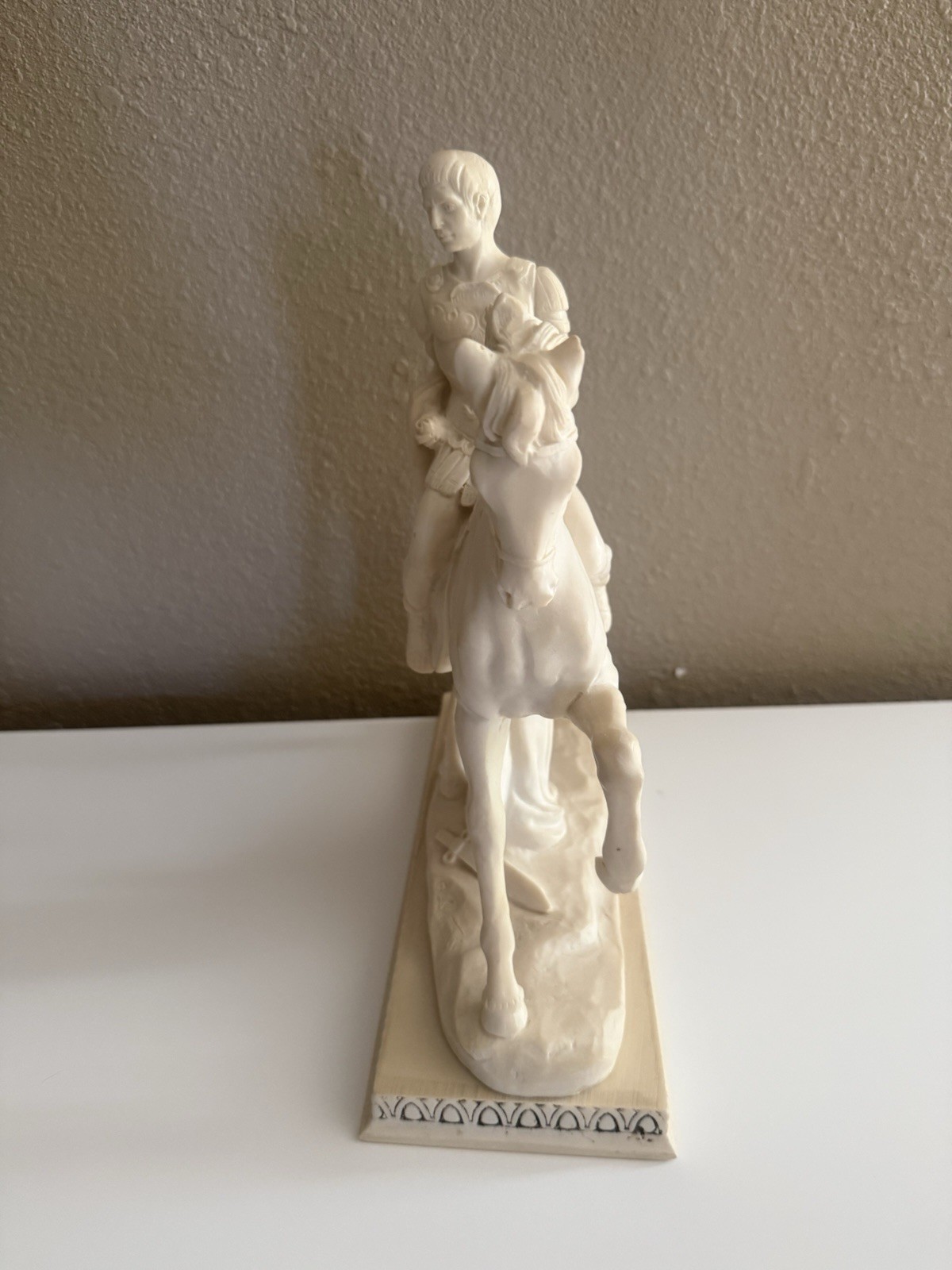 White Resin Matte Horse and Warrior Figurine for Adults, Medium Size
