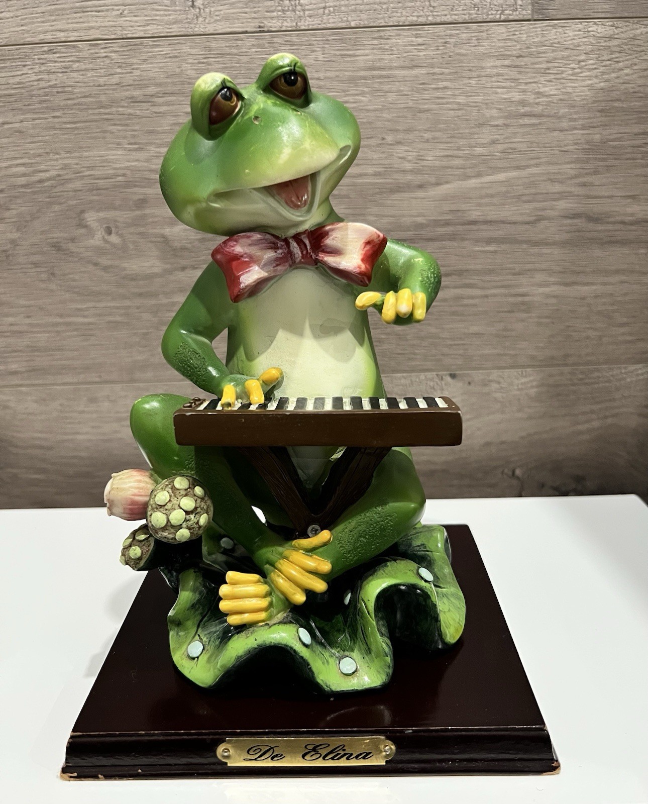 Rare! Turtle King Corp De Elina Green Frog Playing Piano Figurine 9.5” Tall