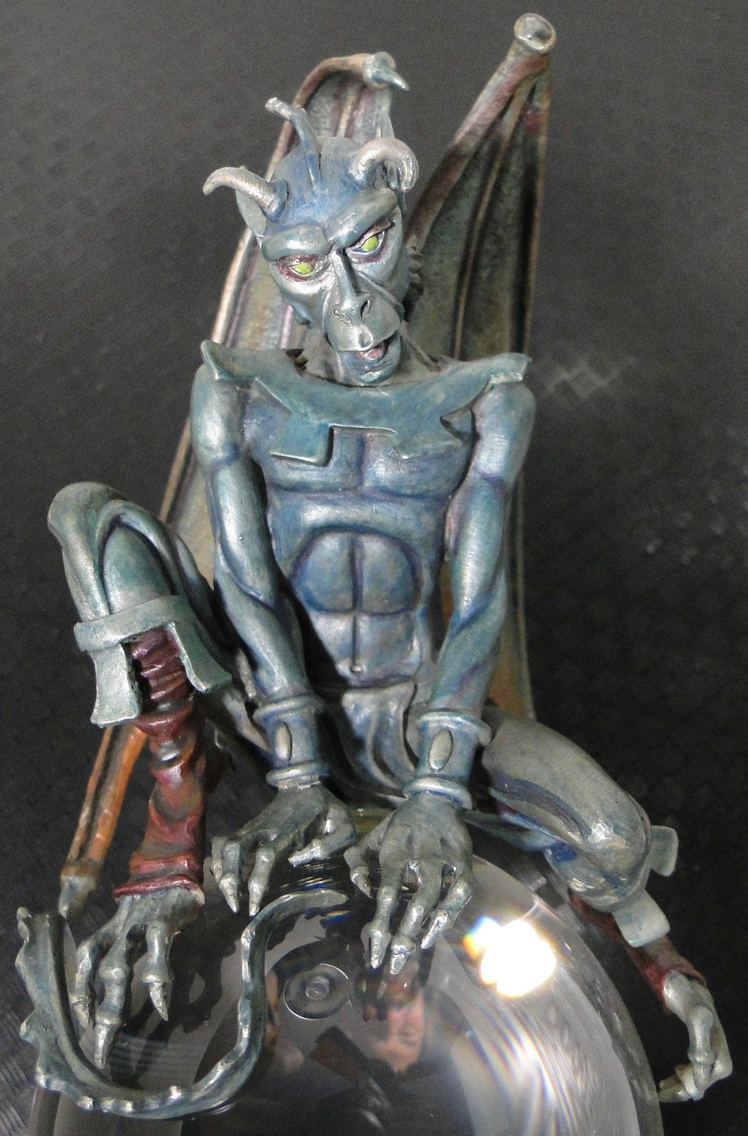Satan Deviil Demon Gothic Solid Fine Pewter on Crystal Ball Figurine