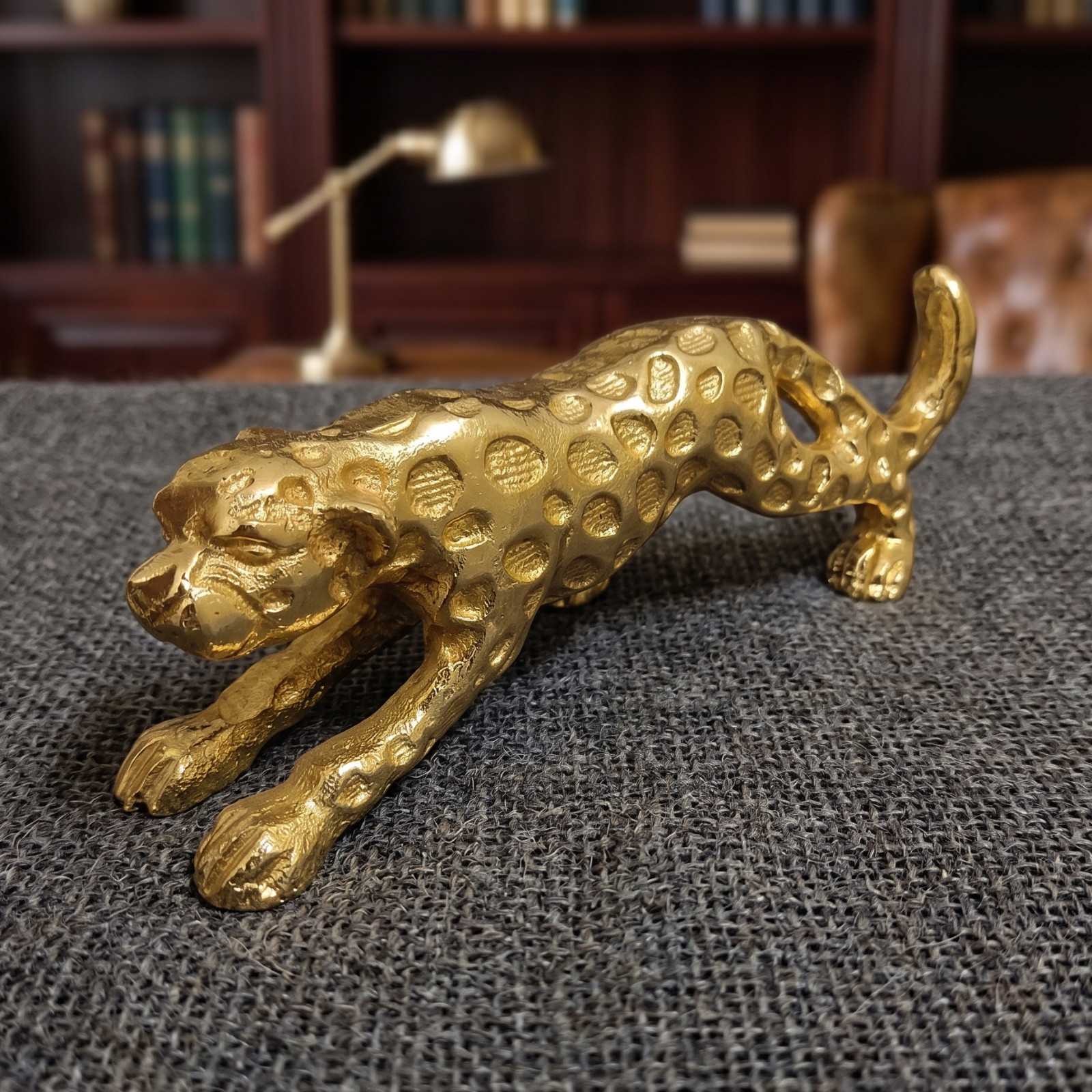 Leopard Golden Figurine, Glam Animal Decor Showpiece for Shelf Table, Gift Her