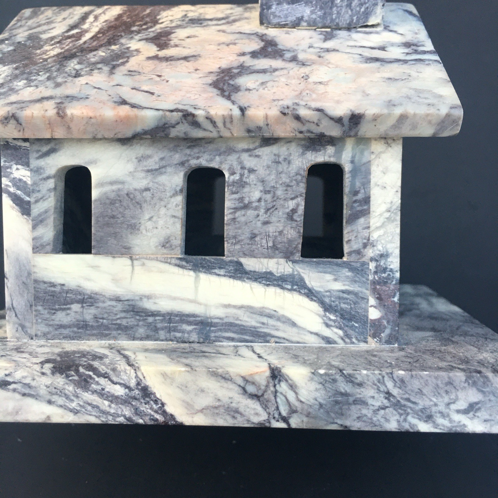 Hand-Carved marble Stone Church Figurine 5” Gray Marble