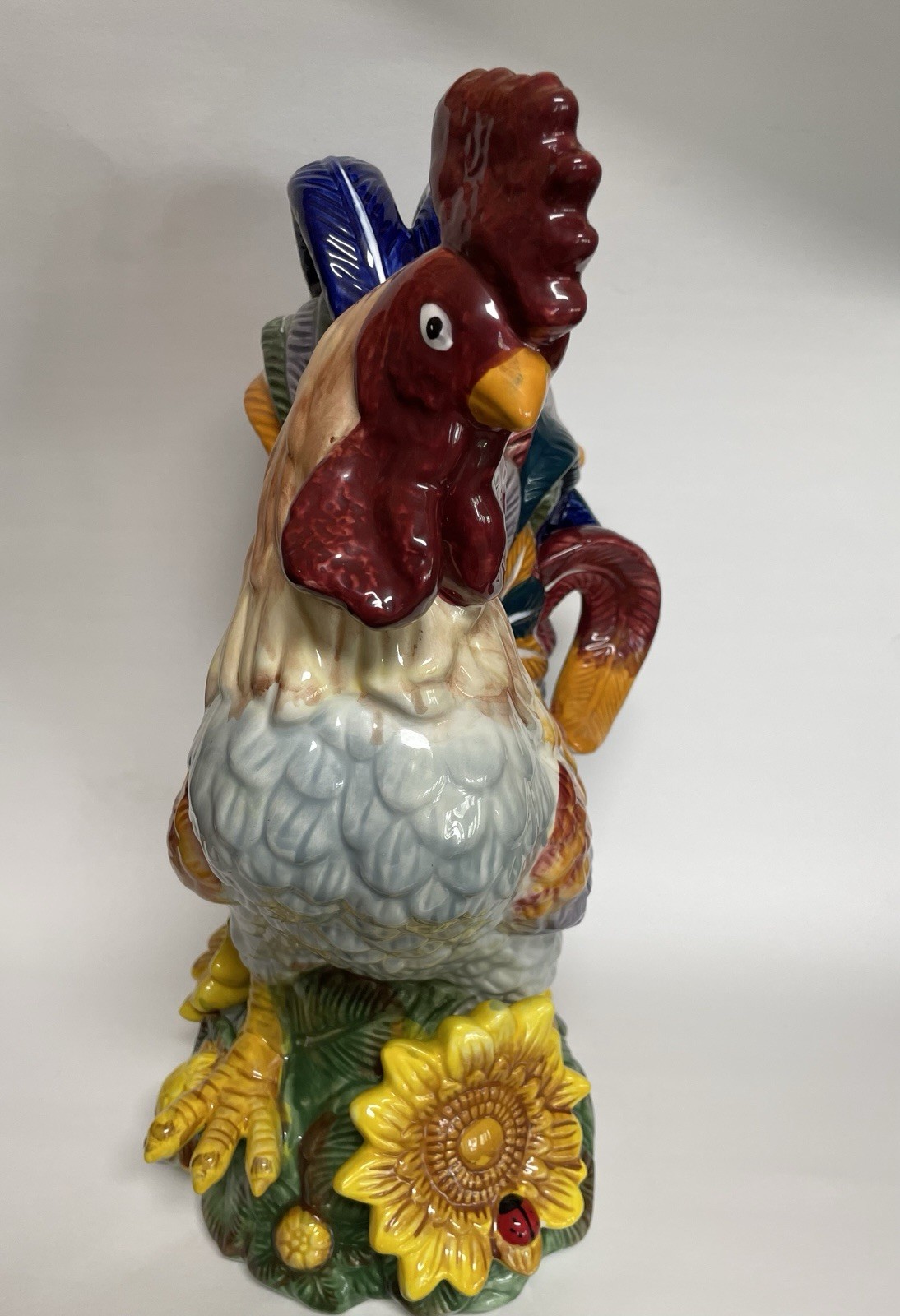 Ceramic Rooster on Sunflower Large Vintage J. Willfred Handpainted Sadek 15.5″