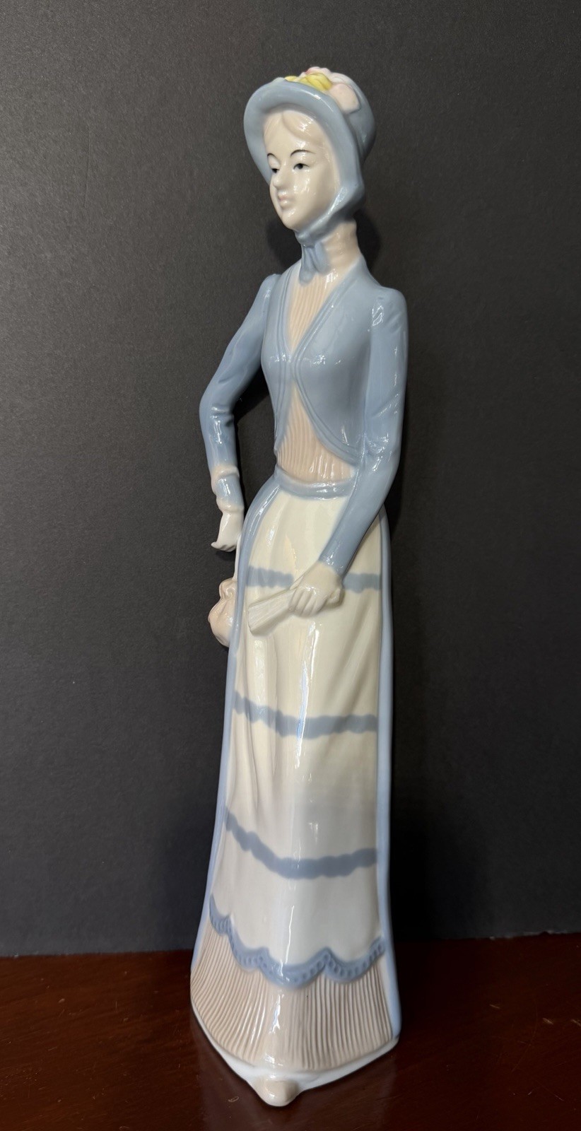 Vintage MORRISON Porcelain Figurine Lady in Blue Gray Jacket Skirt