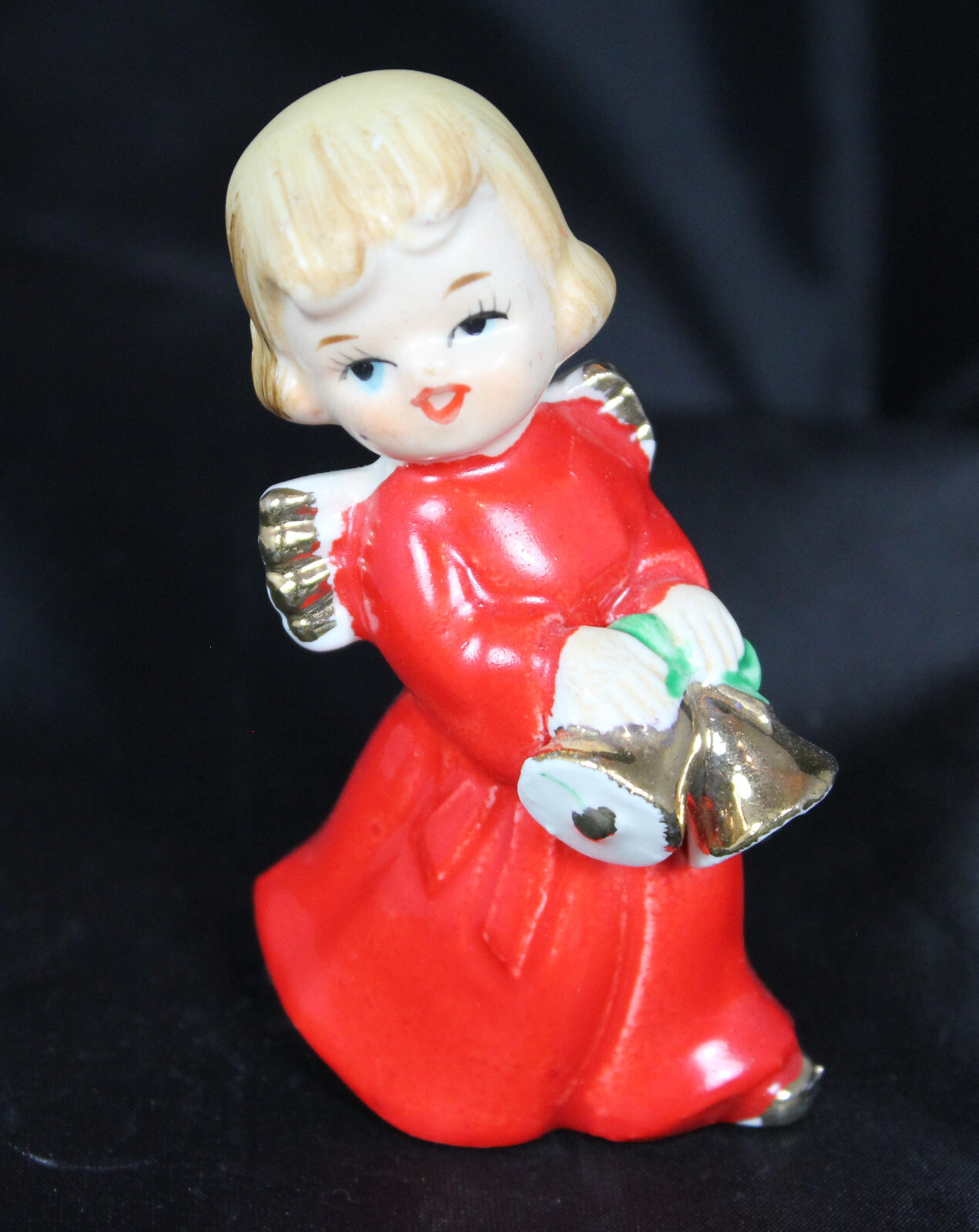 Vintage Japan made Christmas December Angel Girl Gold Bells Figurine