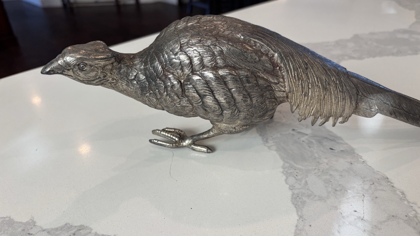 Antique JENNINGS BROTHERS Pheasant Table Sculpture Silver Plated Male Bird 19”