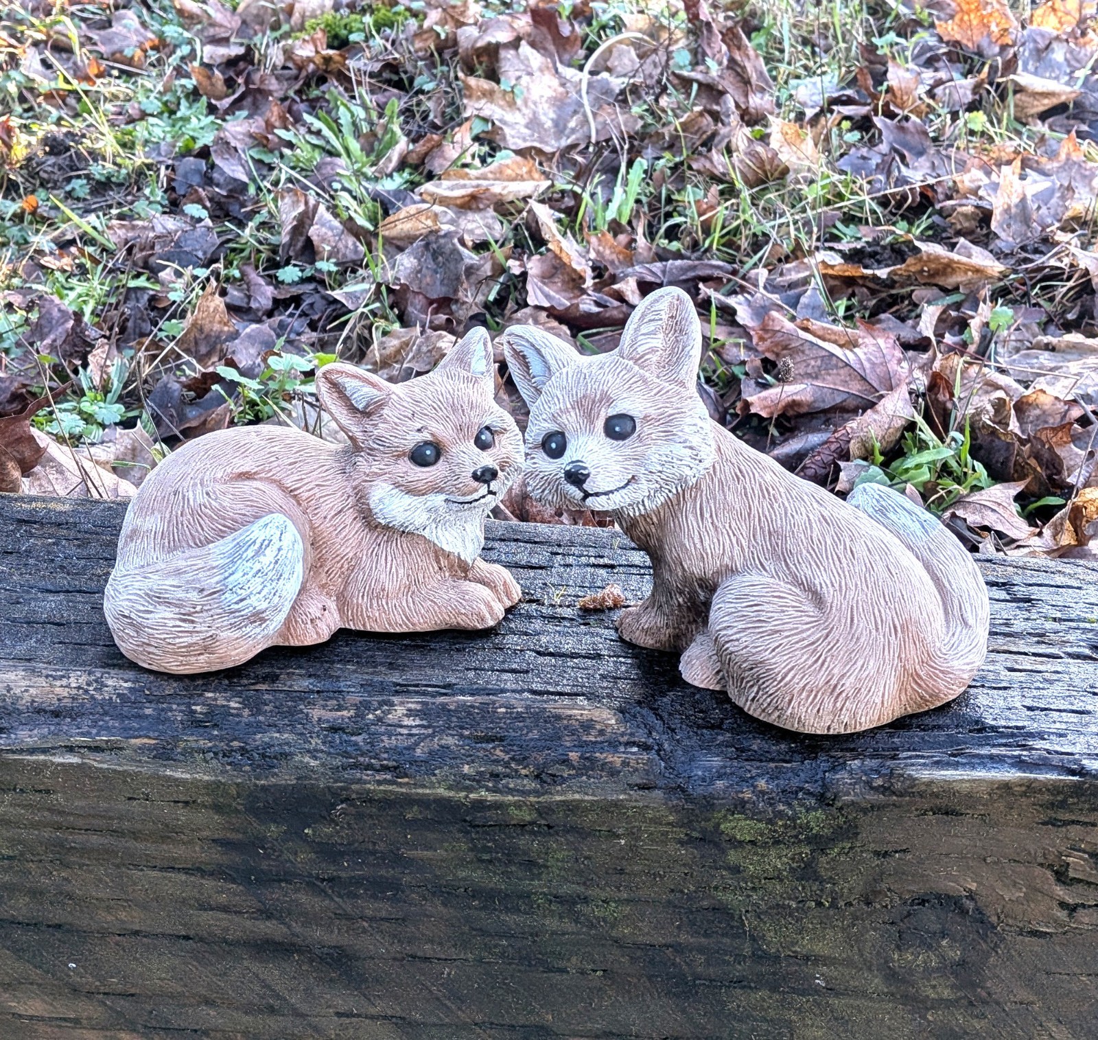 Vintage Figurine Pair Fox Cubs by Art Line Inc Molded Plastic – 1992